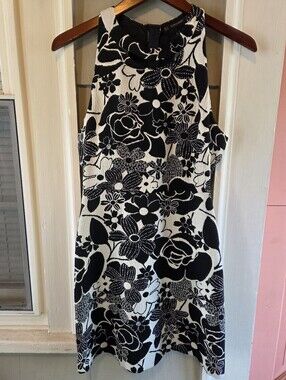 Zara Basic Black White Floral Jacquard Mini Dress Size Medium Open Back Cutout
